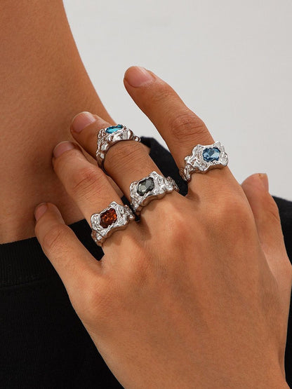 Men Set Of 4 Silver-Plated Stone-Studded Finger Ring