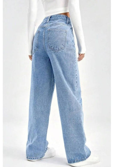 Women Comfort Wide Leg High-Rise Light Fade Stretchable Jeans