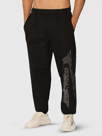 Men Printed Wide-Leg Mid-Rise Acid Wash Denim Joggers