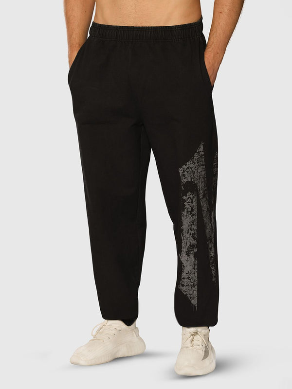 Men Printed Wide-Leg Mid-Rise Acid Wash Denim Joggers