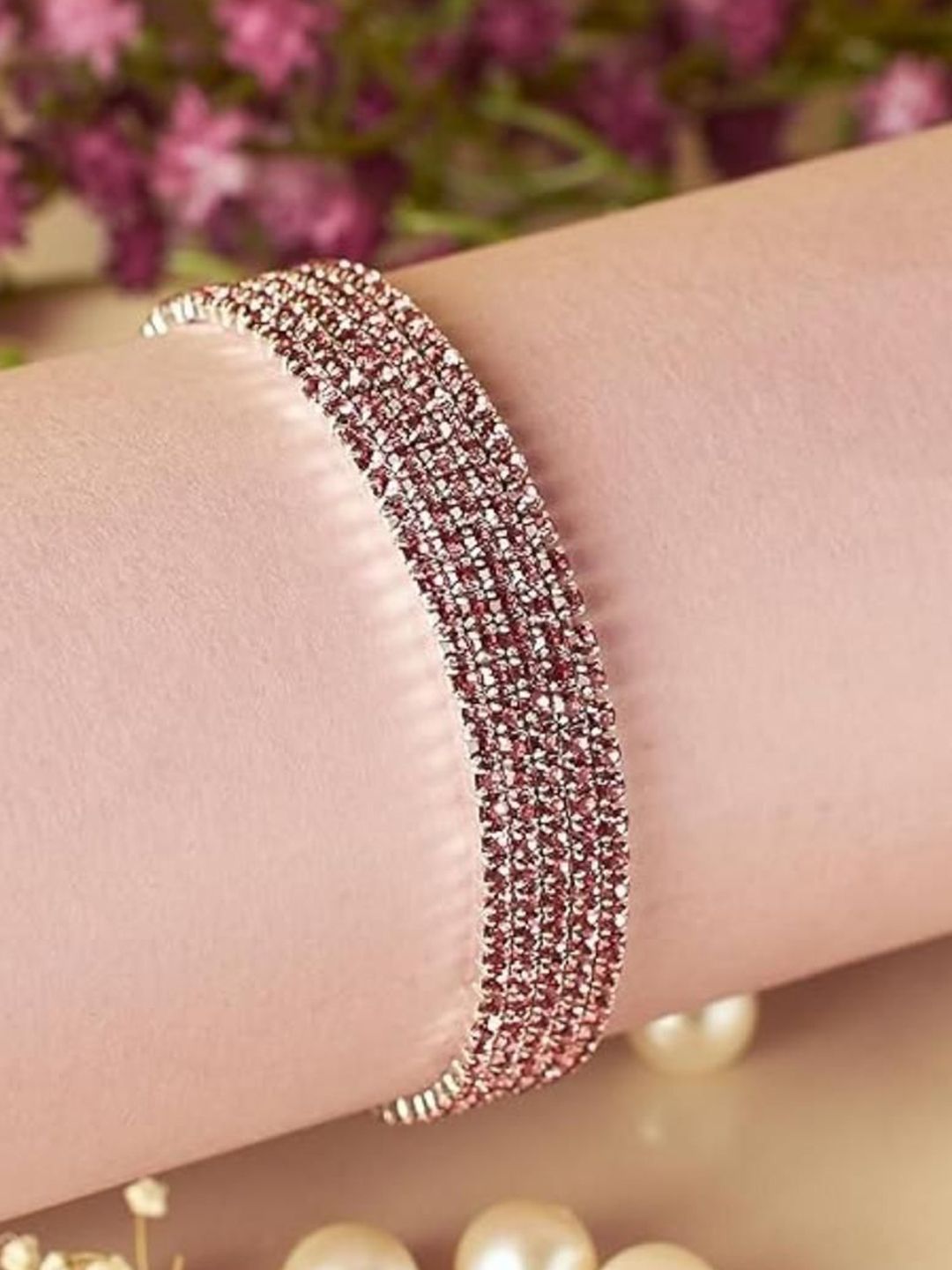 SALTY Women Set of 5 Stone Studded Rich Mulberry Stretchable Elasticated Bracelets