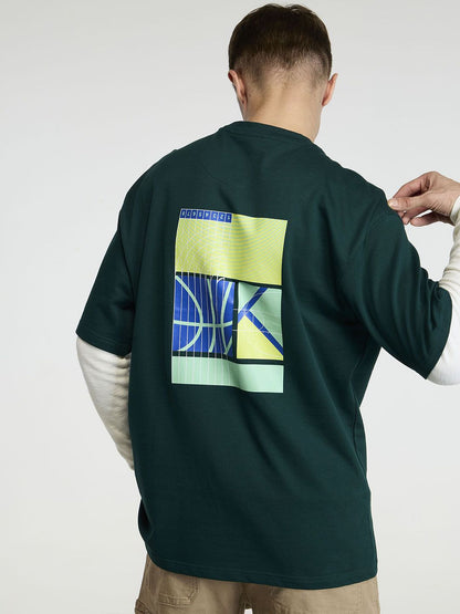 Men Pine Trackline Oversized Printed Cotton Tee