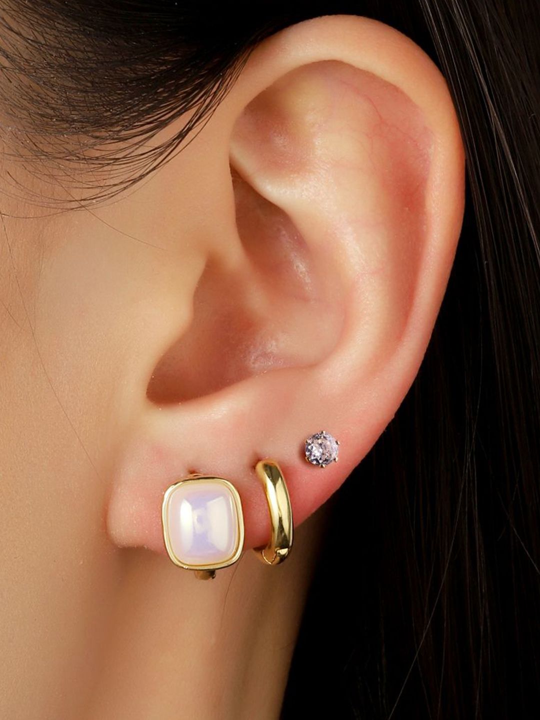 SALTY Set Of 3 Gold-Plated Keshi Pearl Contemporary Studs