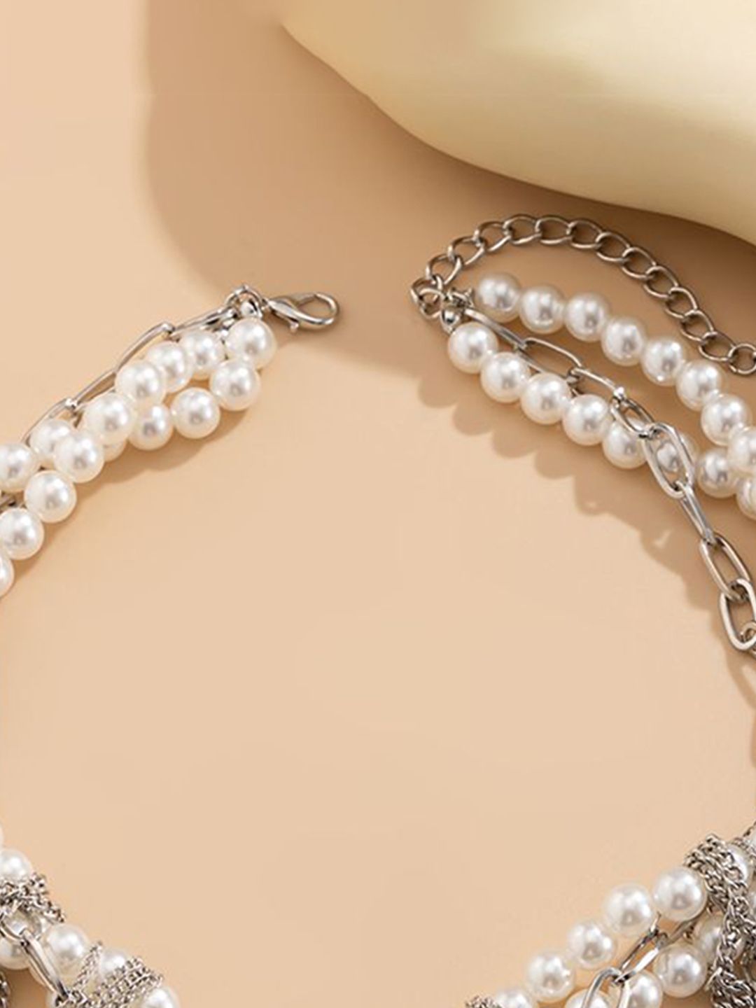 Silver-Plated Pearls Beaded Tasselled Statement Necklace
