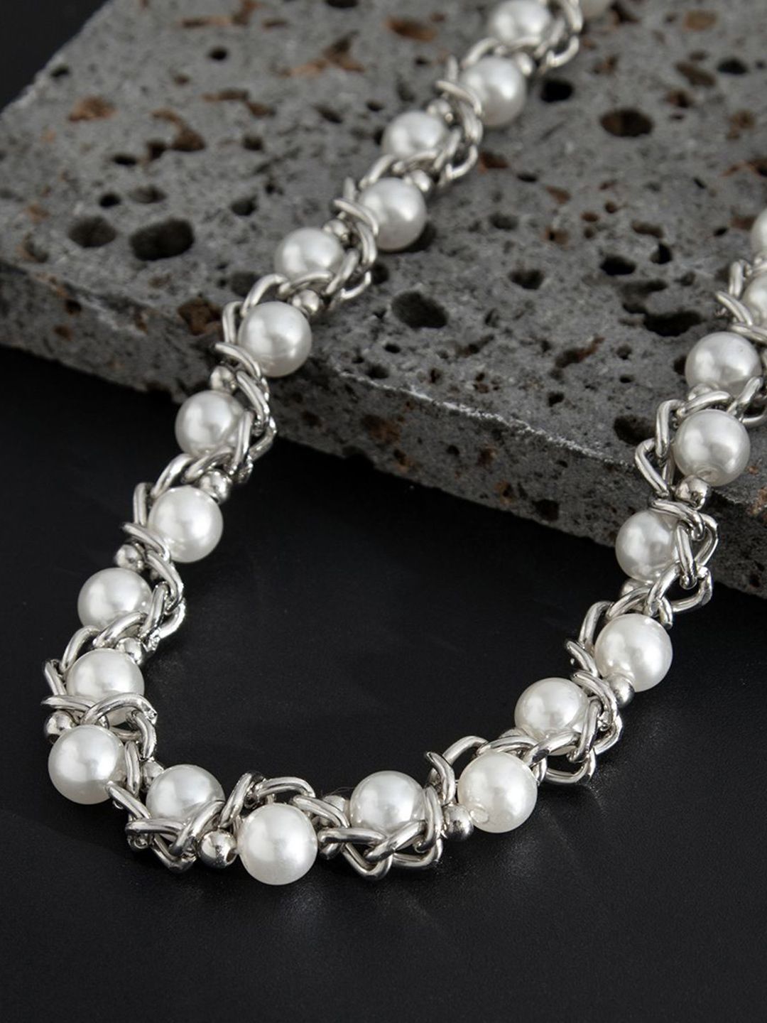 Silver-Plated Artificial Stones Beaded Necklace