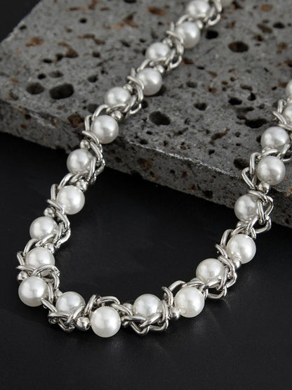 Silver-Plated Artificial Stones Beaded Necklace