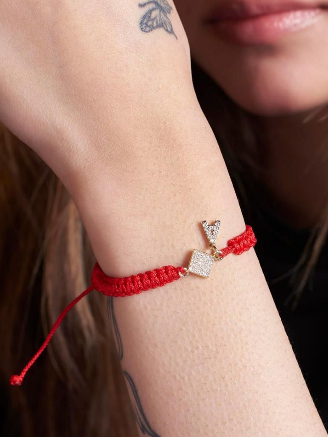SALTY Women Stainless Steel Stone Studded Alphabet C Wraparound Thread Bracelet