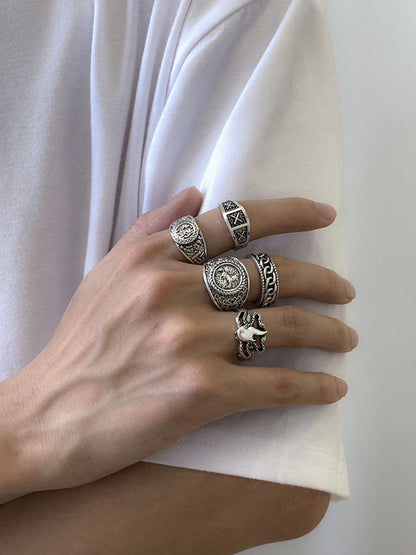 Men Pack of 5 Silver-Plated Finger Rings