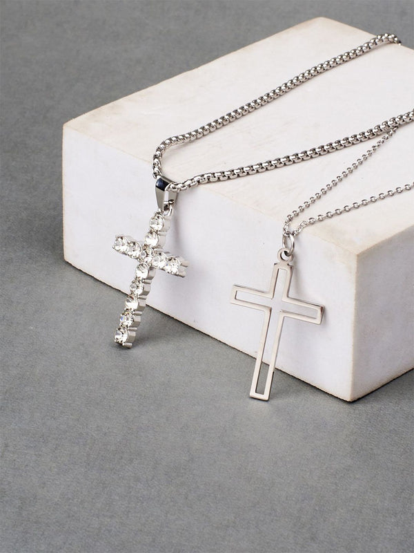 SALTY Set Of 2 Men Jesus Love & Cross Pendant Chain
