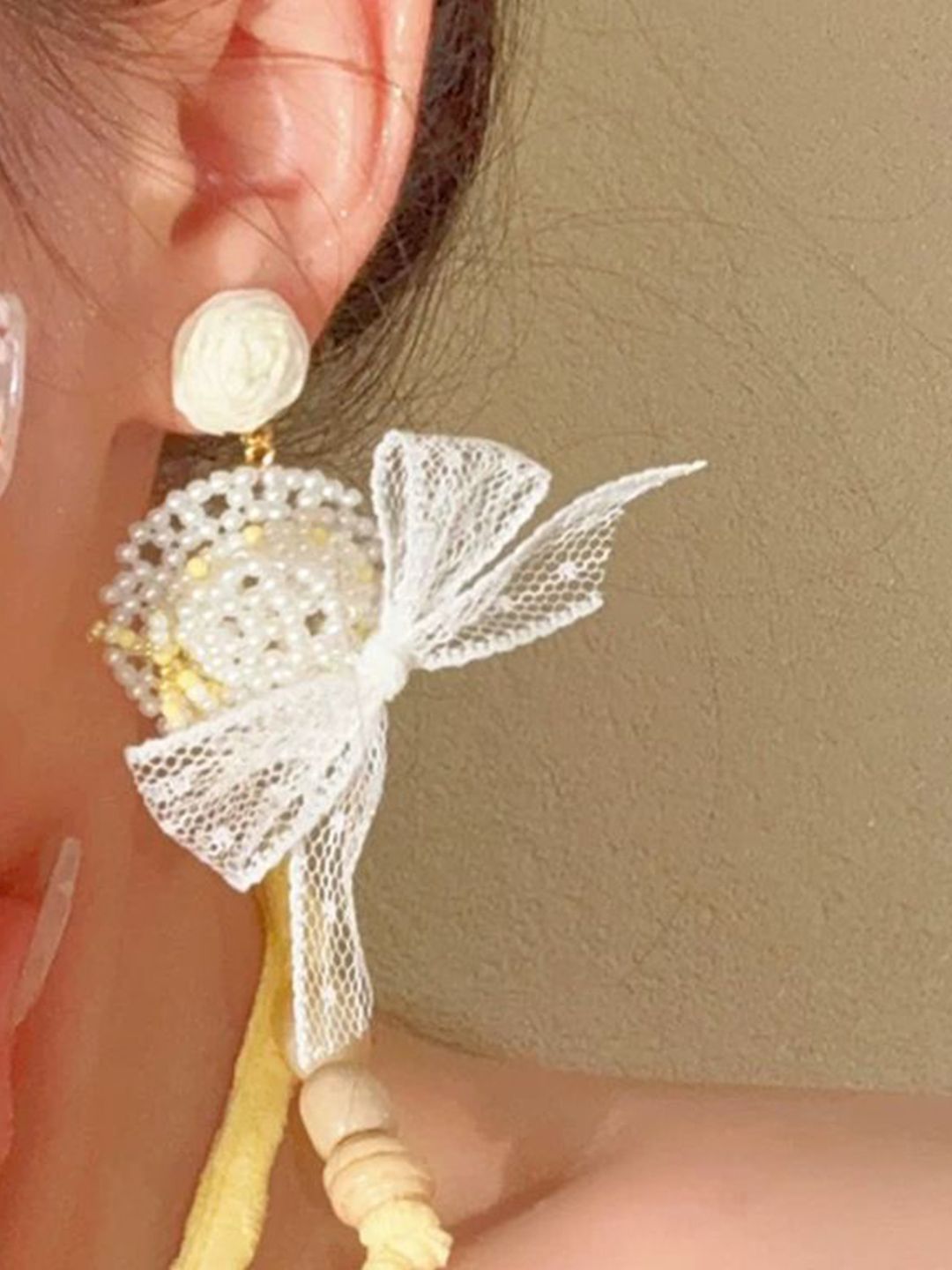 Artificial Stones Studded & Beaded Floral Shaped Drop Earrings