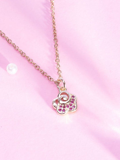 SALTY Stone Studded Stainless Steel Rose Charm Pendant & Chain Jewellery Accessories