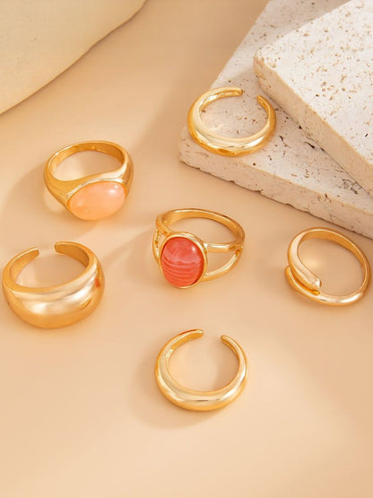 Women Set Of 6 Gold-Plated Stones Studded Finger Ring