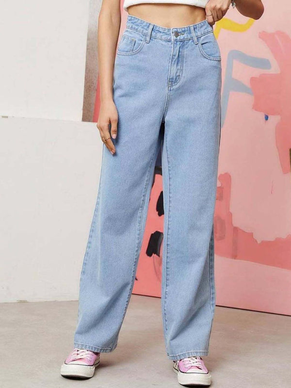 Women Wide Leg High-Rise Pure Cotton Jeans