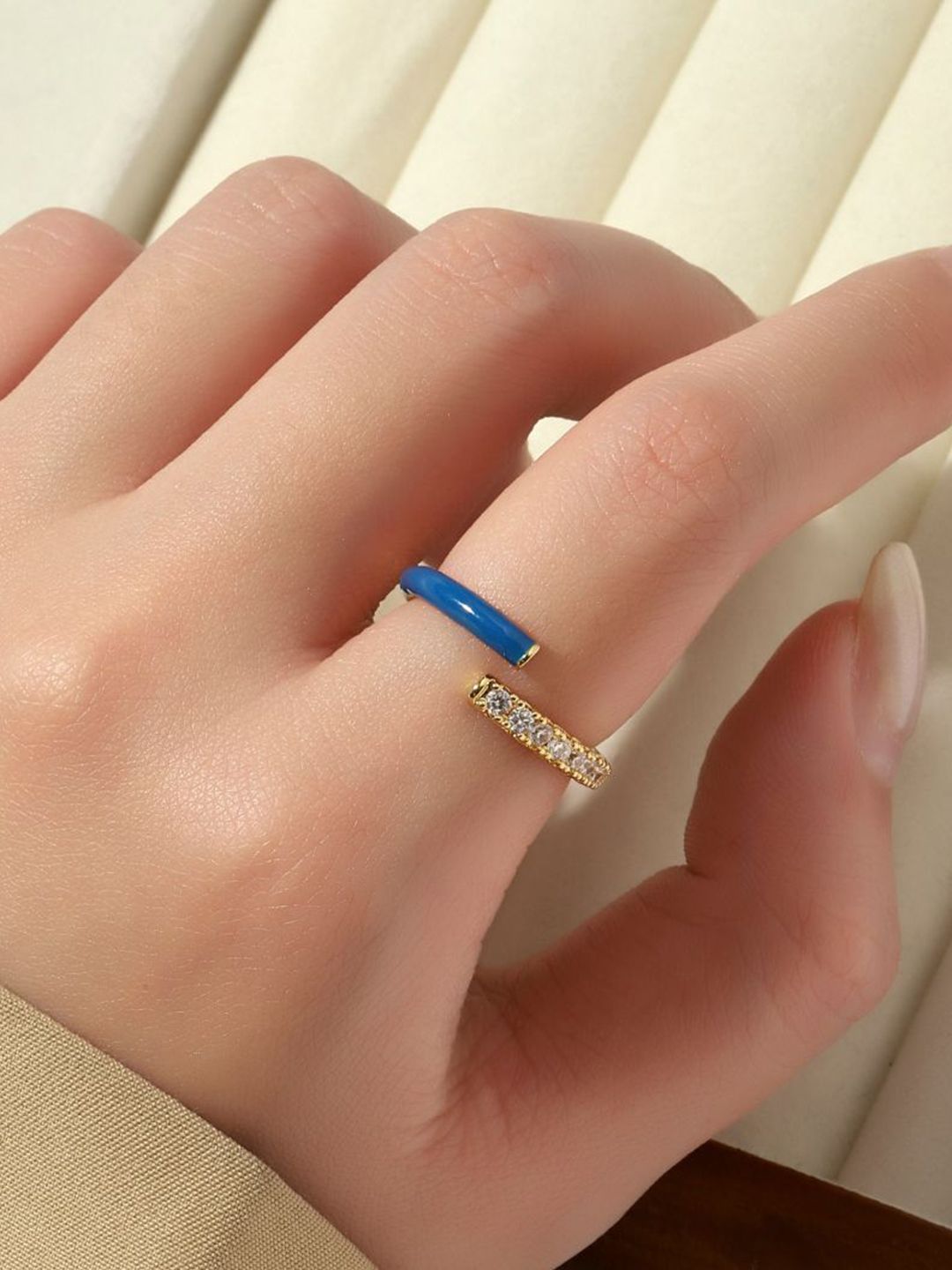 SALTY 14K Gold Plated Stone Studded Finger Ring