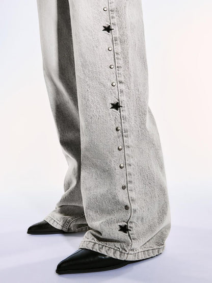 Women Embellished Baggy Fit Heavy Fade Jeans