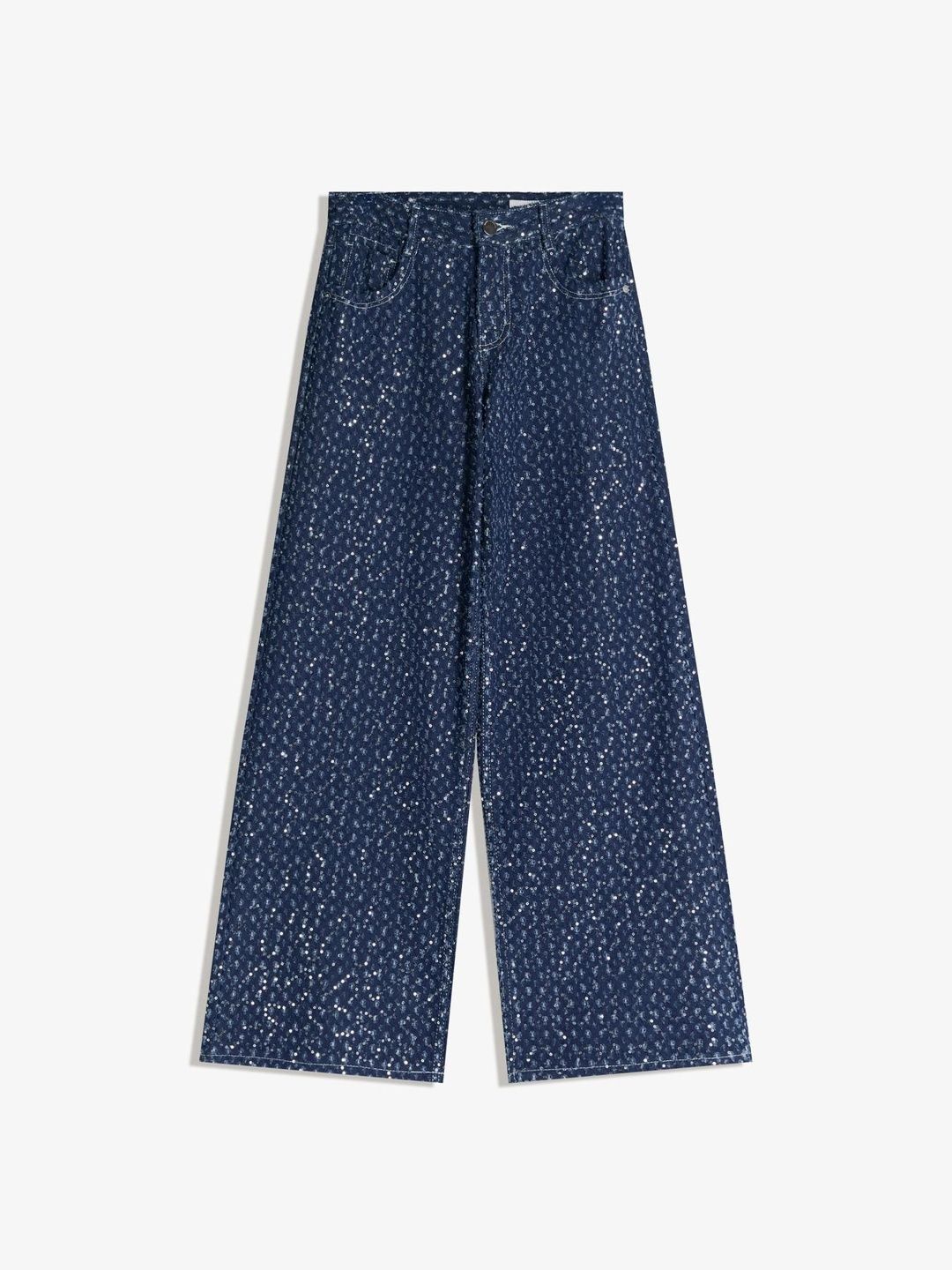 Women Wide Leg Mid-Rise Embellished Clean Look No Fade Medium Shade Jeans