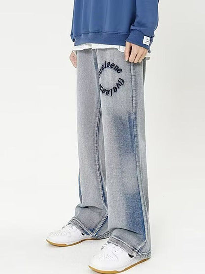 Men Wide Leg Mid-Rise Medium Shade Jeans