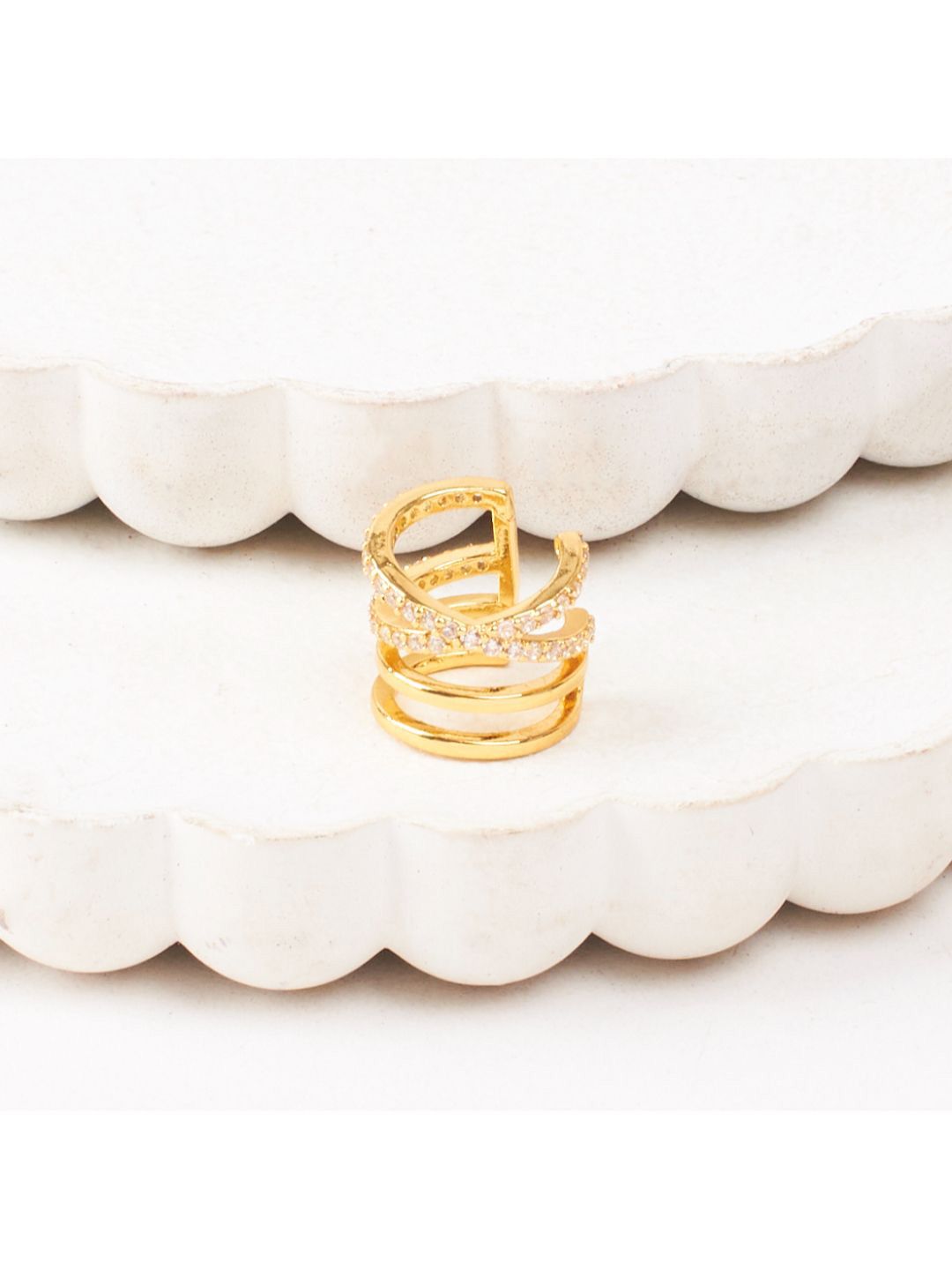 SALTY Gold-Plated Contemporary Artificial Stones Studded Ear Cuff Earrings