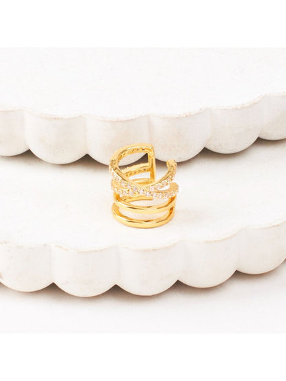SALTY Gold-Plated Contemporary Artificial Stones Studded Ear Cuff Earrings