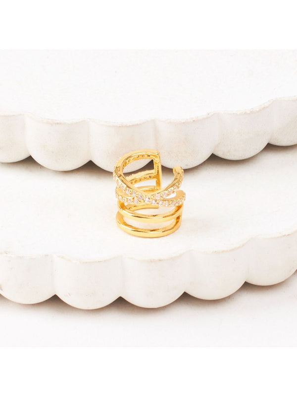SALTY Gold-Plated Contemporary Artificial Stones Studded Ear Cuff Earrings