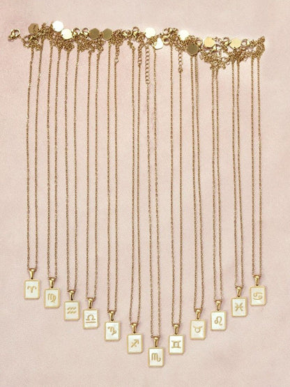 SALTY Gold & White Sign of the Stars Zodiac Scorpio Pendant With Chain