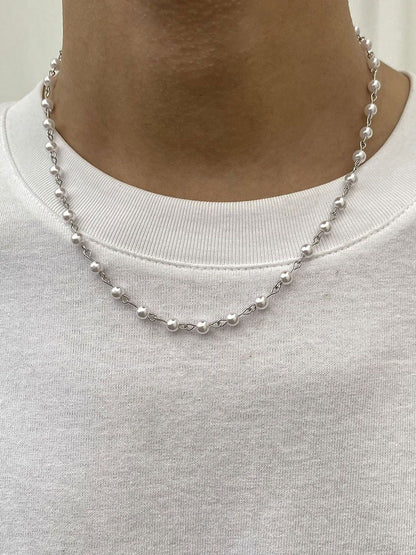 Silver-Plated Pearls Beaded Minimal Necklace