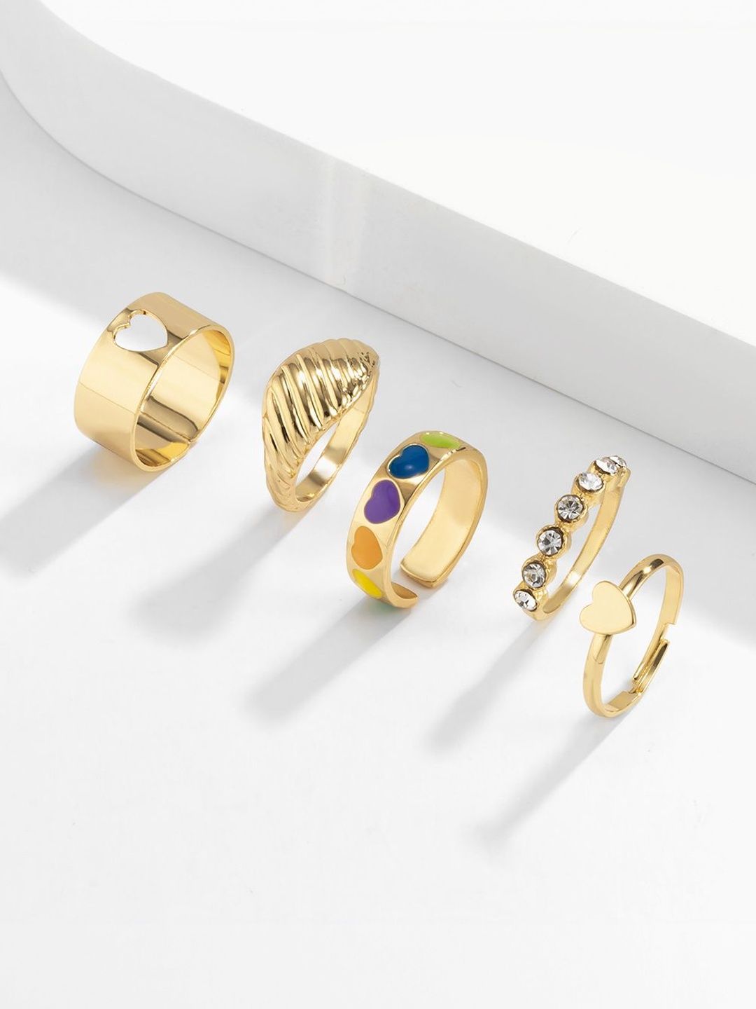 Men Set Of 5 Gold-Plated Stone-Studded Finger Ring