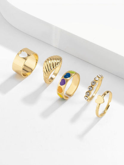 Men Set Of 5 Gold-Plated Stone-Studded Finger Ring