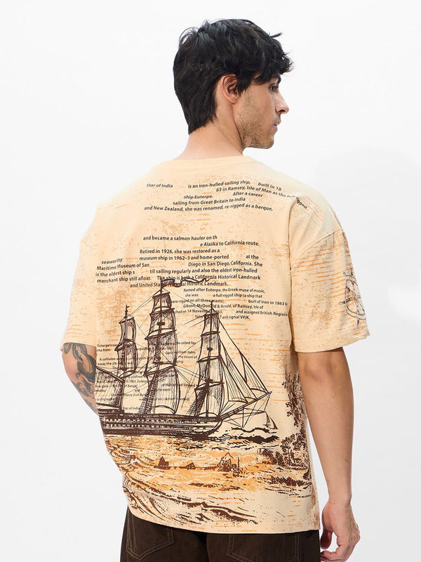 Men Off-White Printed Cotton Oversized Fit T-Shirts