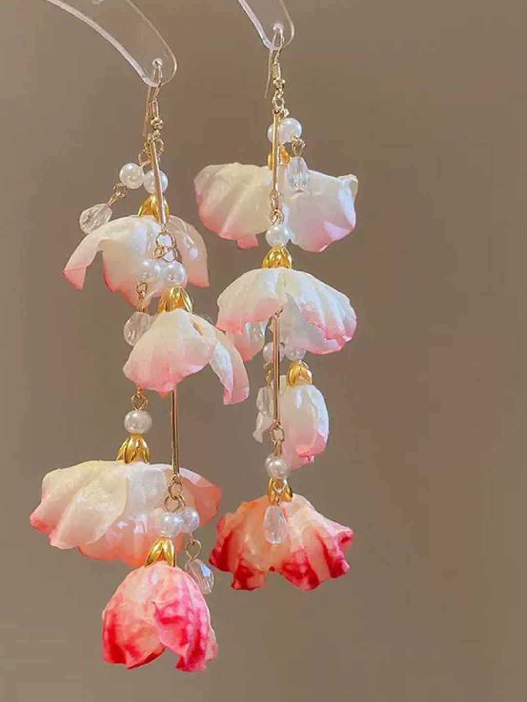 Gold Plated Pearls beaded Contemporary Drop Earrings