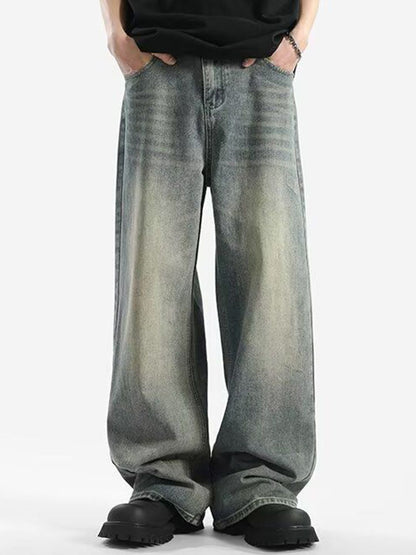 Men Wide Leg Mid-Rise Medium Fade Jeans