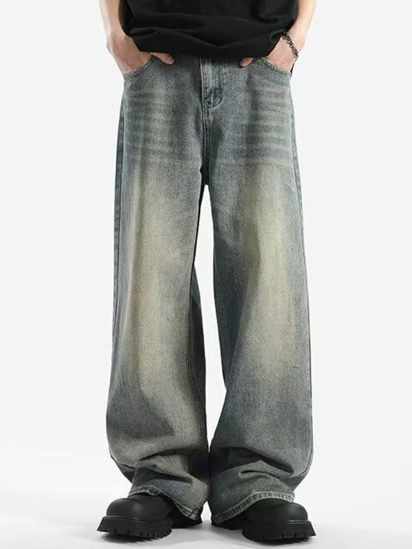 Men Wide Leg Mid-Rise Medium Fade Jeans