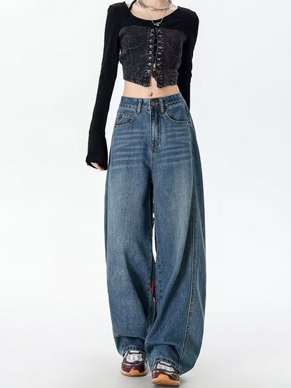 Women Wide Leg Mid-Rise Light Fade Jeans