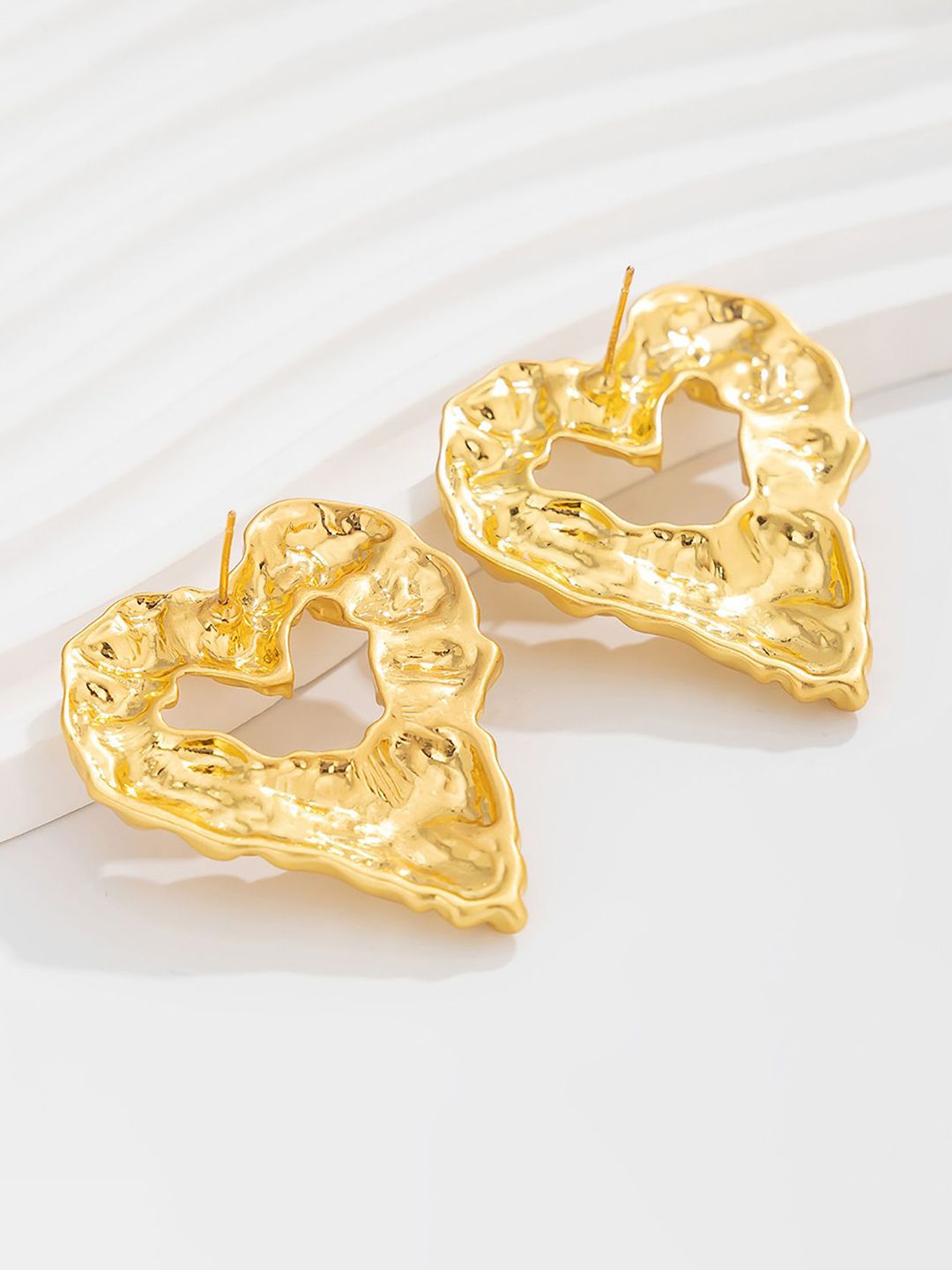 Gold-Plated Heart Shaped Chunky Drop Earrings