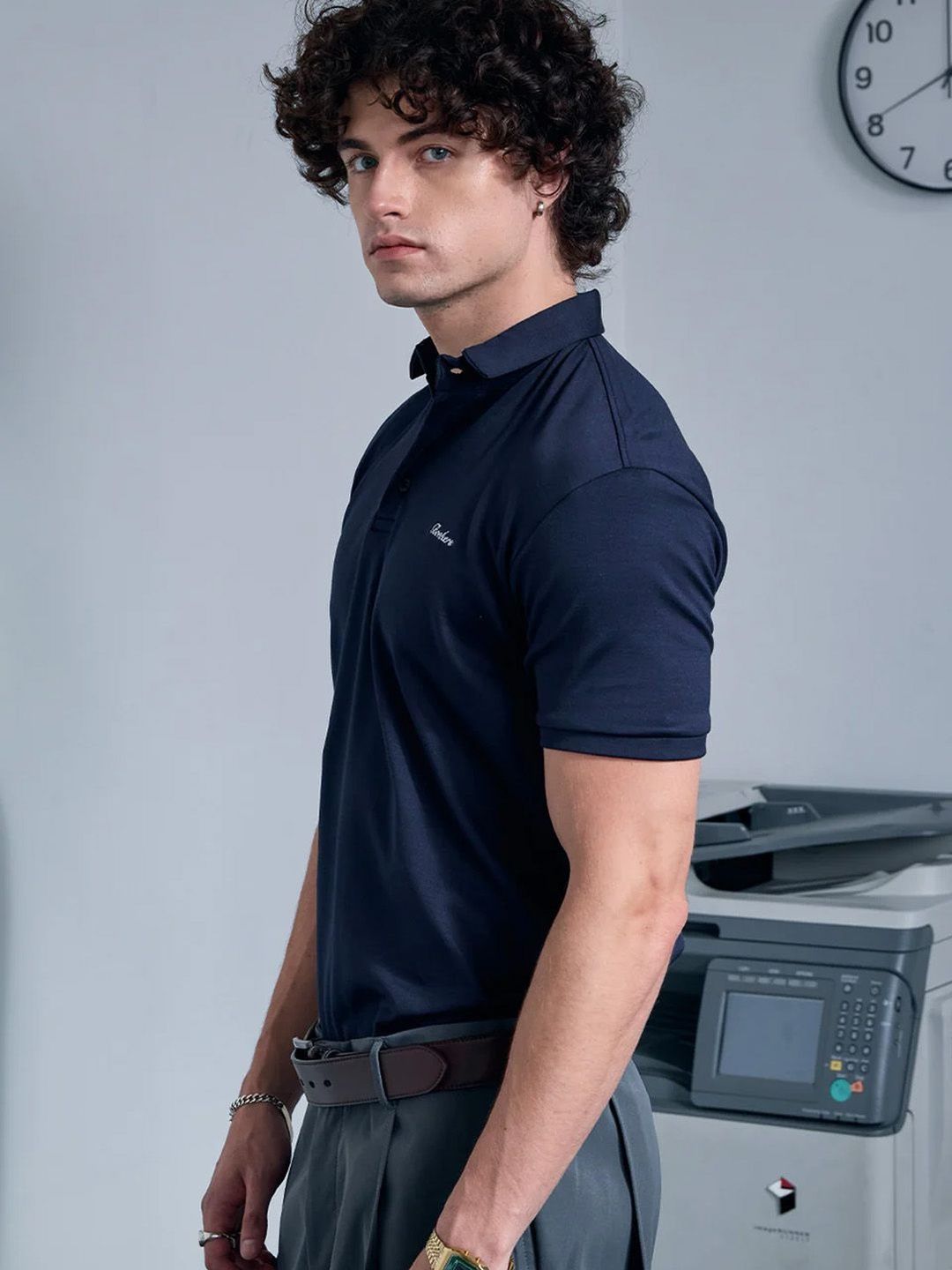 Men Polo Collar Pockets T-shirt