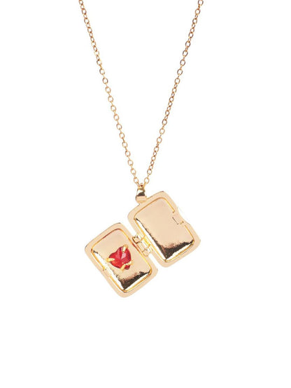 SALTY Sunburst Red Heart Pendant With Neck Chain For Women & Girls