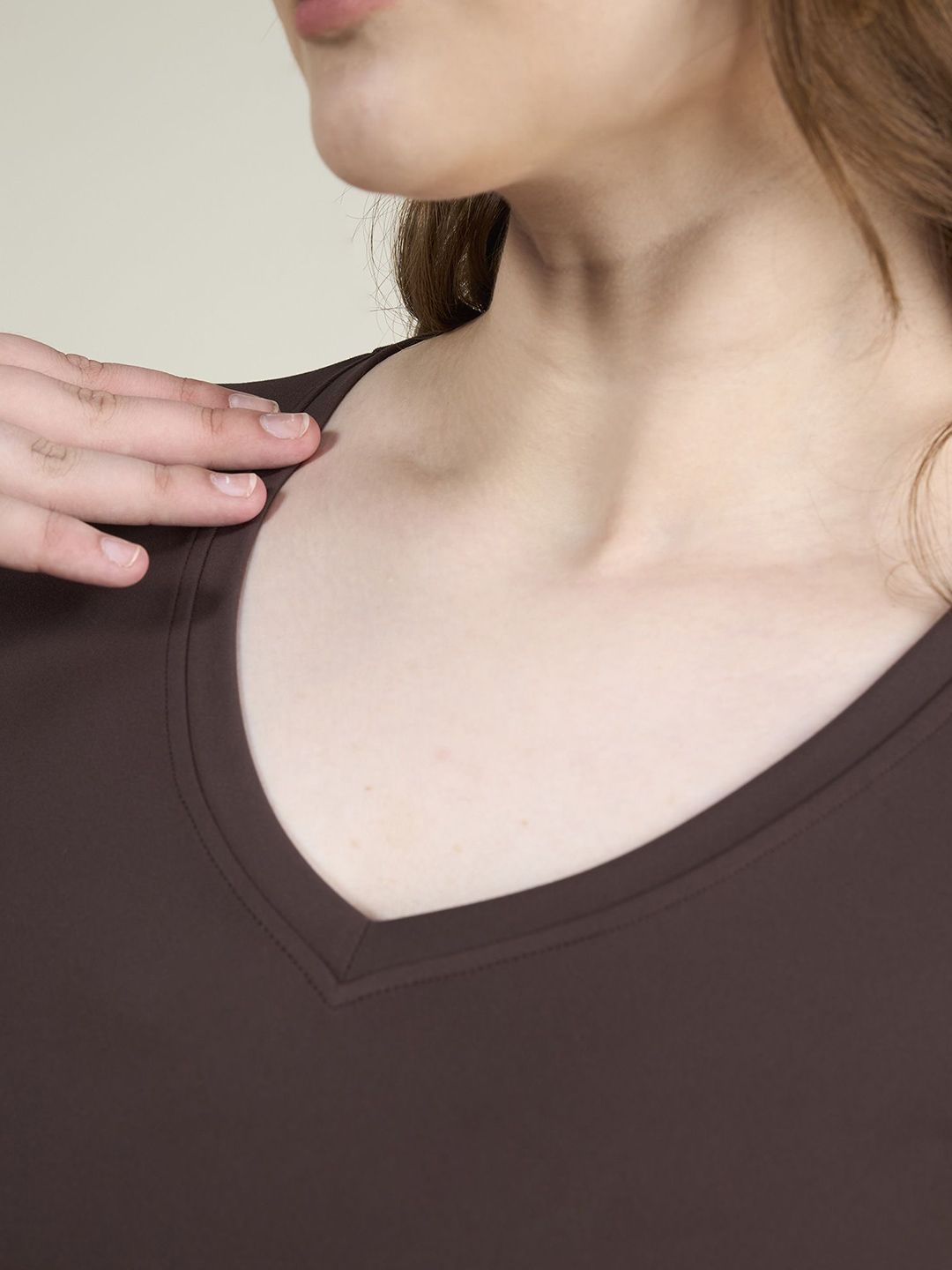 Women Brown Sculpt V-Neck Top