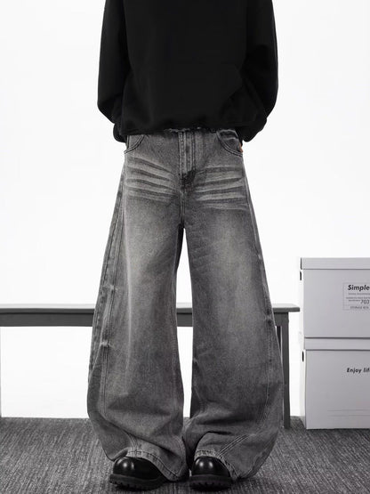 Men Wide Leg Mid-Rise Light Fade Jeans