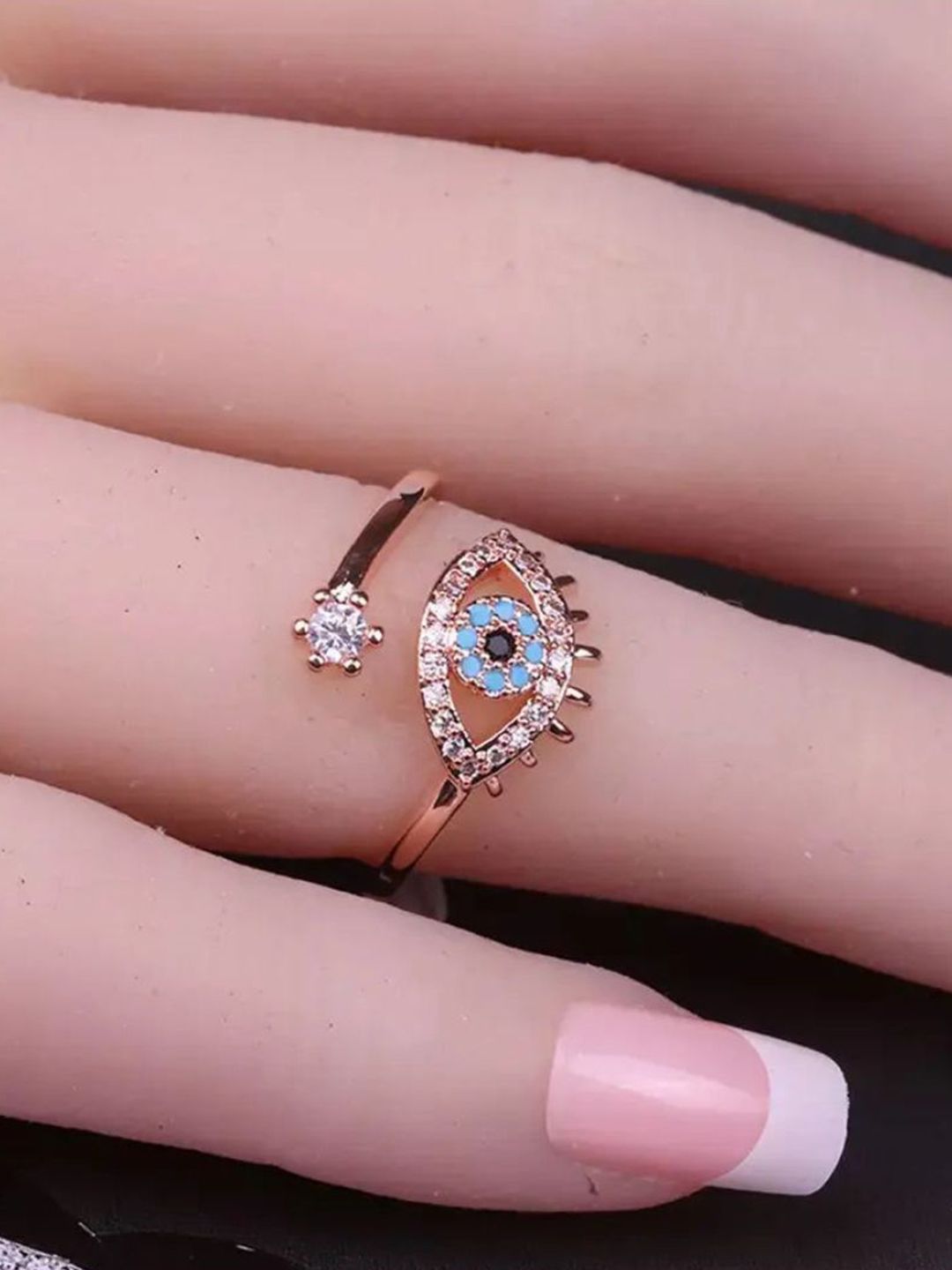 SALTY Pack of 2 Women Cute Evil Eye Adjustable Ring - Rose Gold
