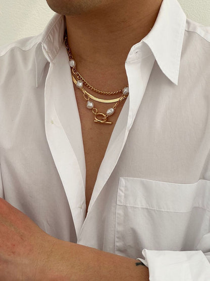 SEt Of 3 Gold-Plated Artificial Baeded MInimal Necklace