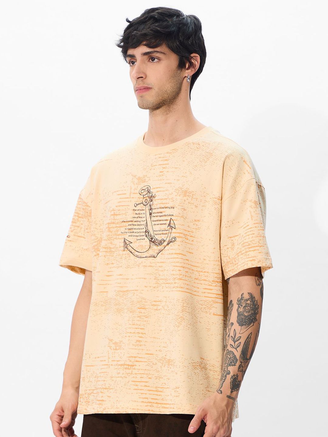 Men Off-White Printed Cotton Oversized Fit T-Shirts
