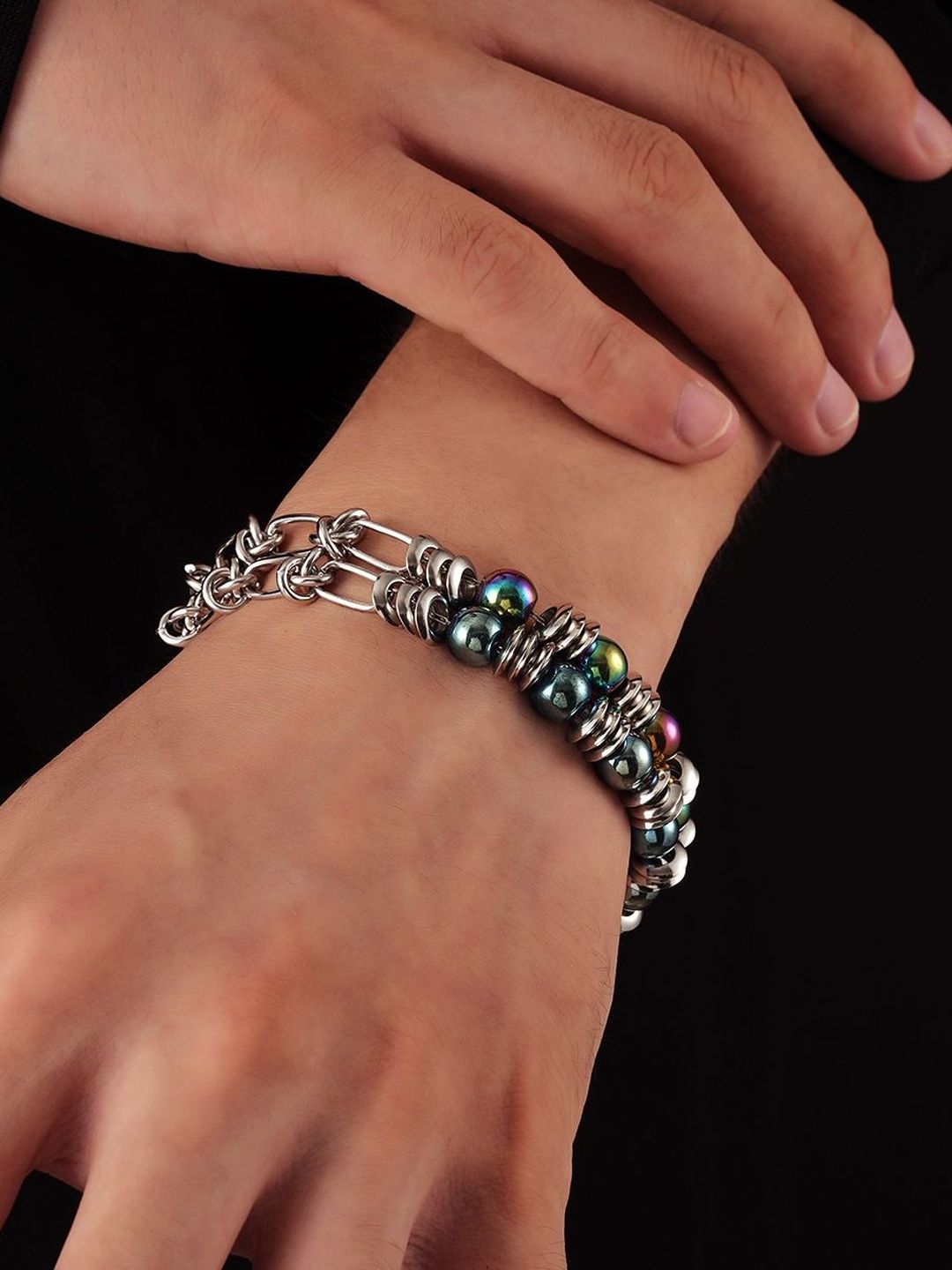 Men Handcrafted Silver-Plated Multistrand Bracelet