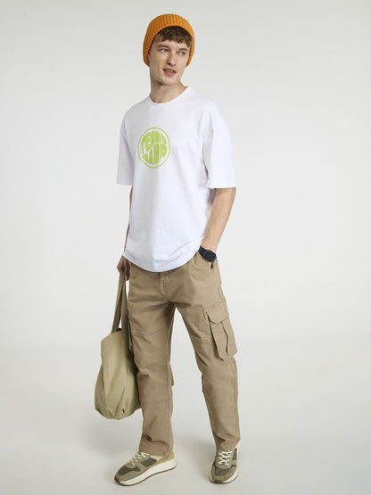 Men White Tenniscore Oversized Printed Cotton Tee