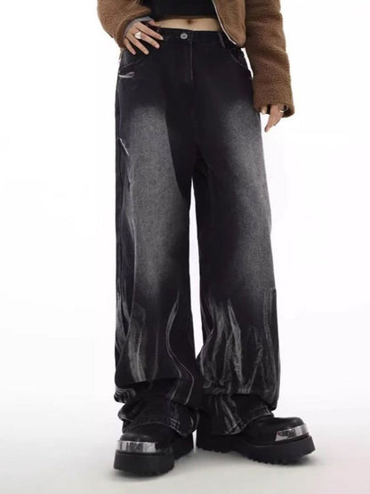 Men Wide Leg Mid-Rise Dark Fade Jeans