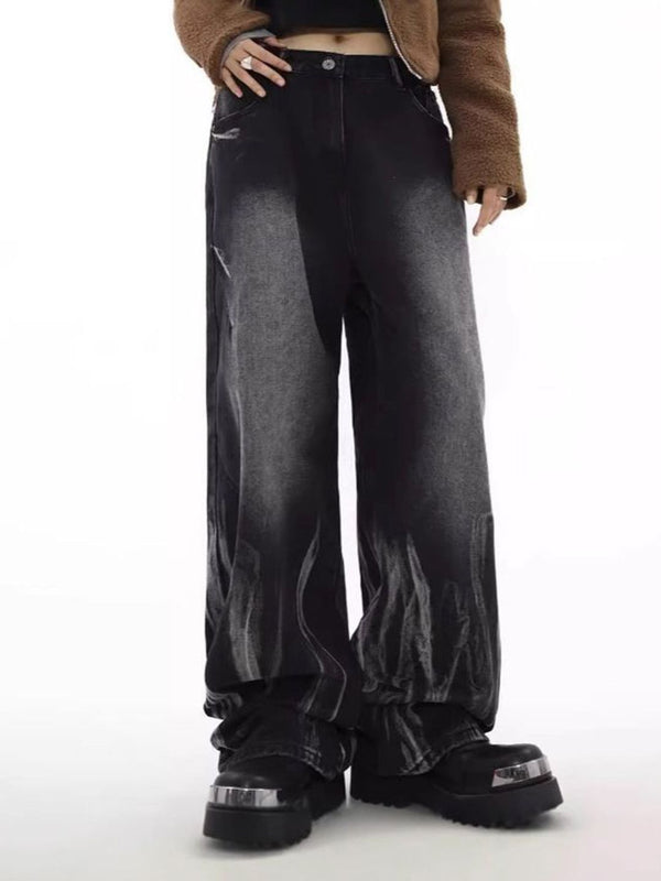 Men Wide Leg Mid-Rise Dark Fade Jeans
