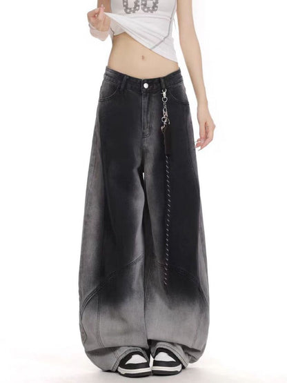 Women Wide Leg Mid-Rise Heavy Fade Jeans