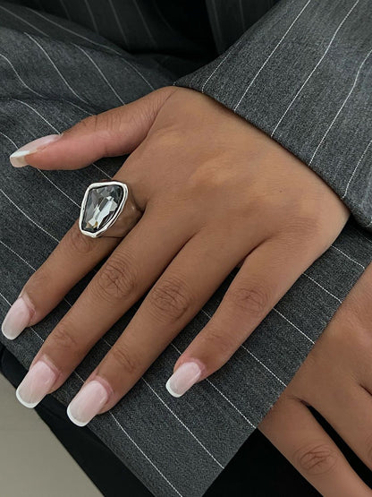 Silver-Plated Stone-Studded Finger Ring