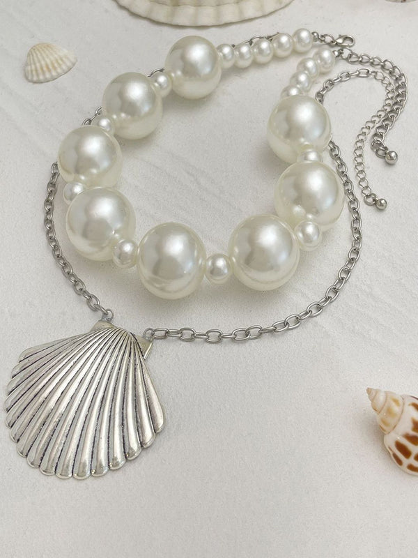 Silver-Plated Pearls Beaded Minimal Necklace