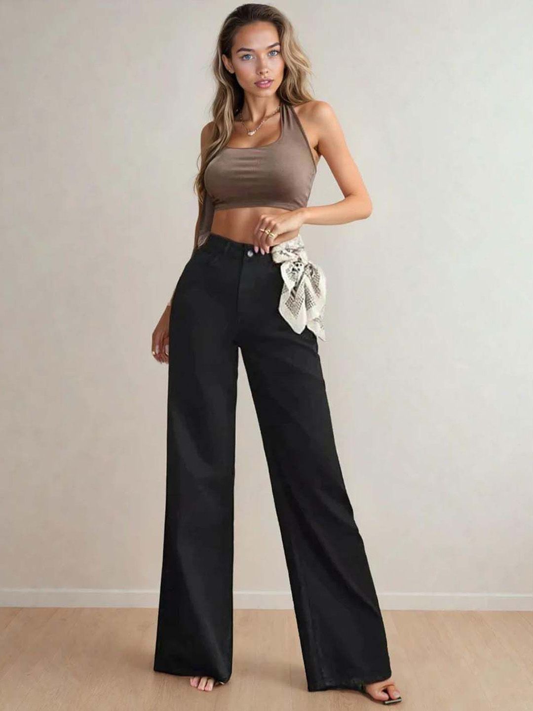 Women Wide Leg High-Rise Stretchable Jeans