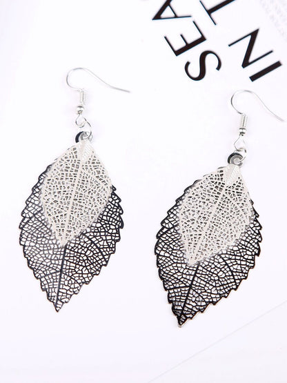 Silver-Plated Leaf Shaped Chunky Drop Earrings